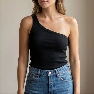 ANINE BING Ren Black One-shoulder Singlet Ribbed Elastic Tank Top Sz XS Stretch